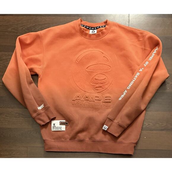 AAPE FANCY CREW NECK SWEATER MENS MEDIUM ORANGE - Picture 2 of 16